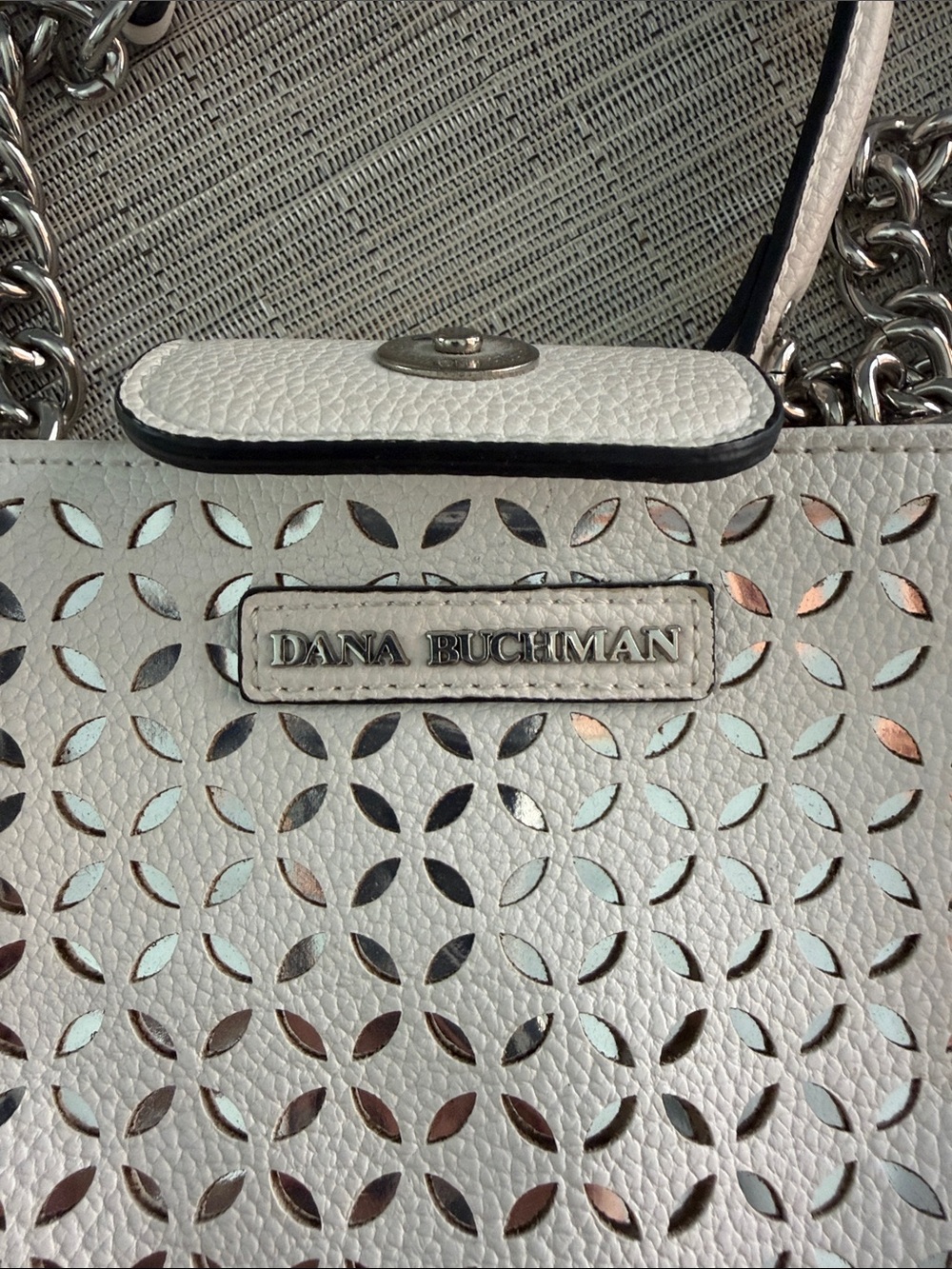 Dana Buchman White Laser-Cut Tote with Metallic Underlay